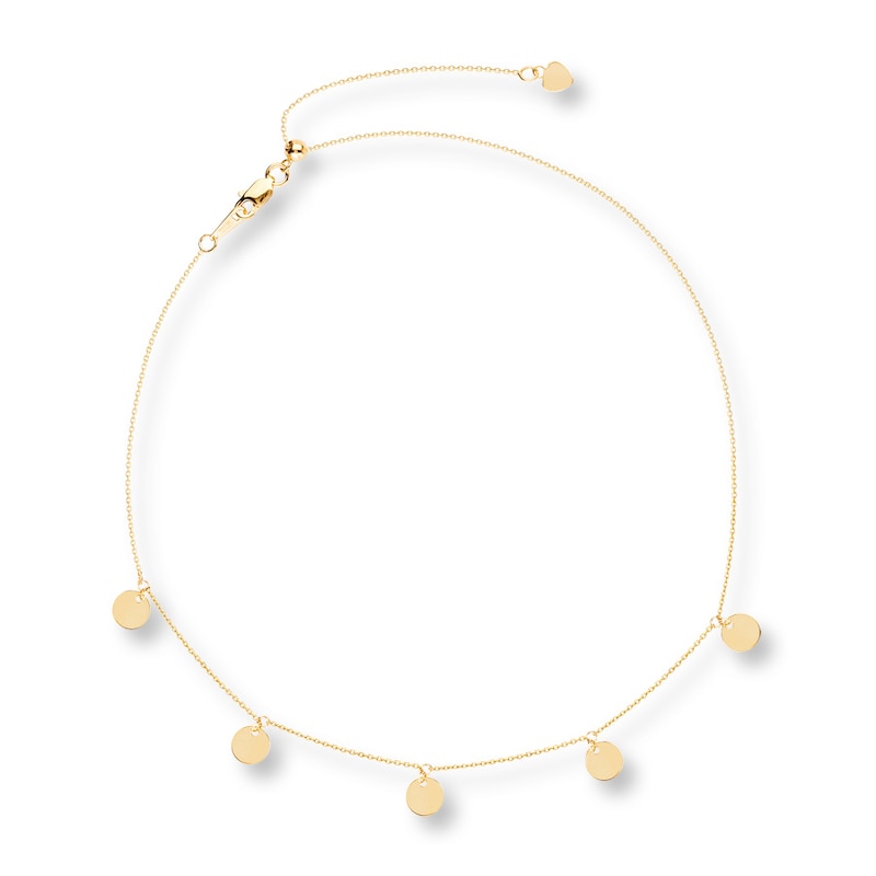 Main Image 2 of Disc Dangle Choker Necklace 10K Yellow Gold 16" Adjustable