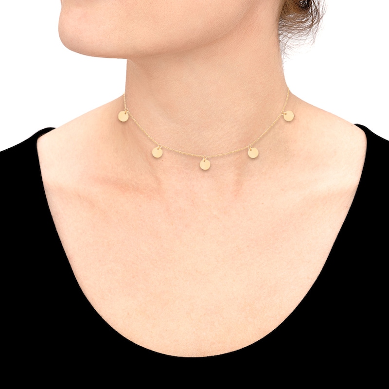 Disc Dangle Choker Necklace 10K Yellow Gold 16" Adjustable