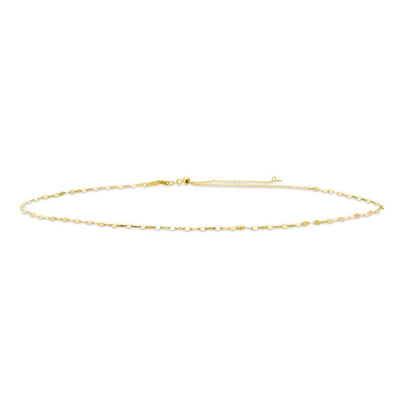 Mirror Disc Choker Necklace 10K Yellow Gold 16" Adjustable