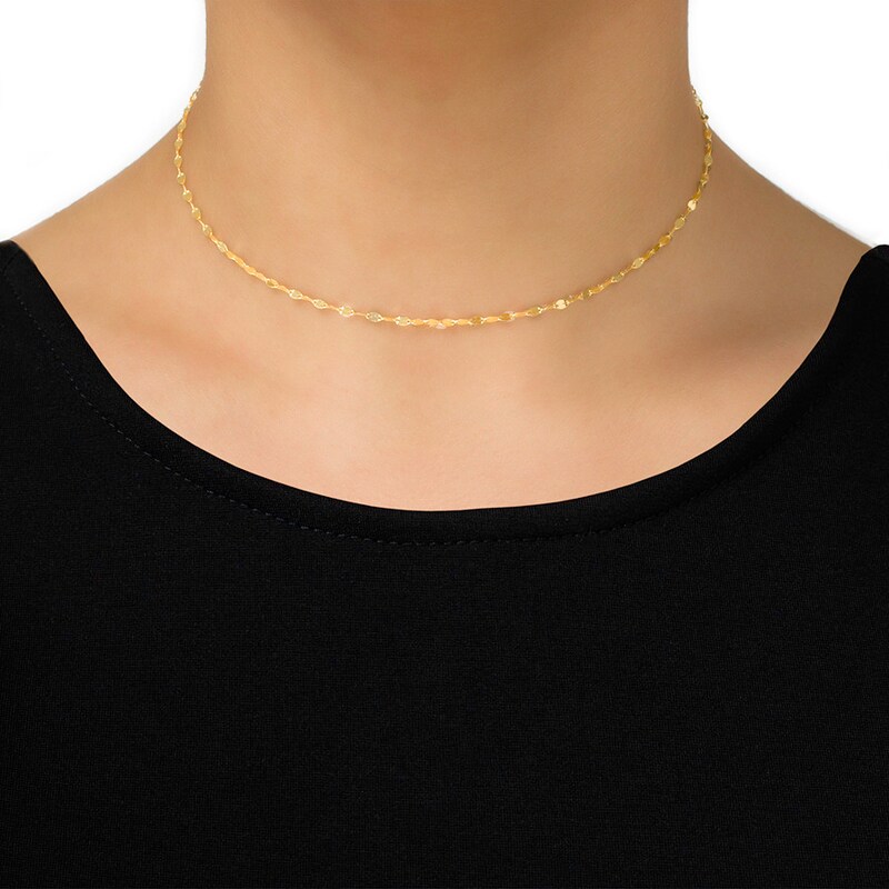 Mirror Disc Choker Necklace 10K Yellow Gold 16" Adjustable