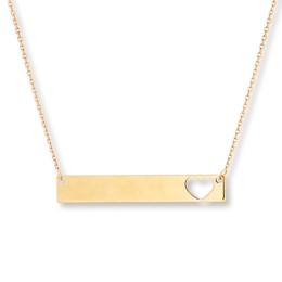 Bar Necklace Heart Cut-out 14K Yellow Gold 16" Adjustable