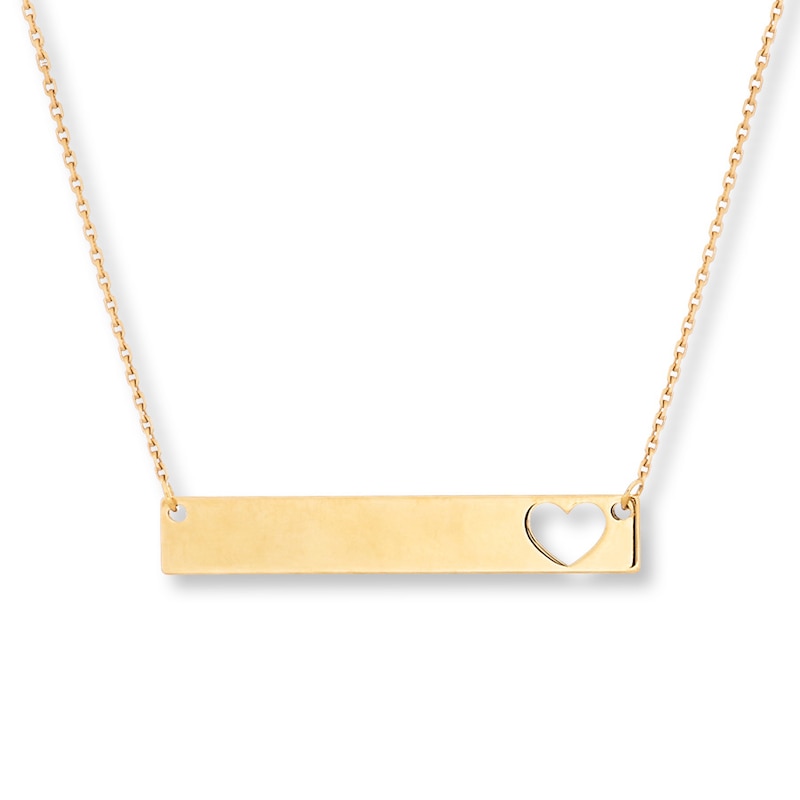 Main Image 1 of Bar Necklace Heart Cut-out 14K Yellow Gold 16" Adjustable