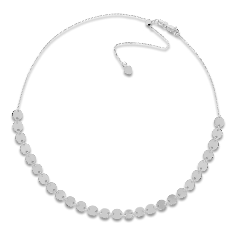 Round Disc Choker Necklace 14K White Gold 14" Adjustable