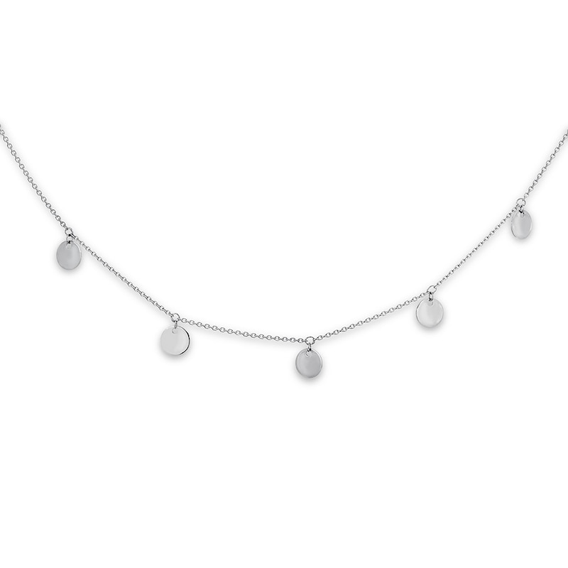 Dangle Disc Choker Necklace 14K White Gold 14" Adjustable