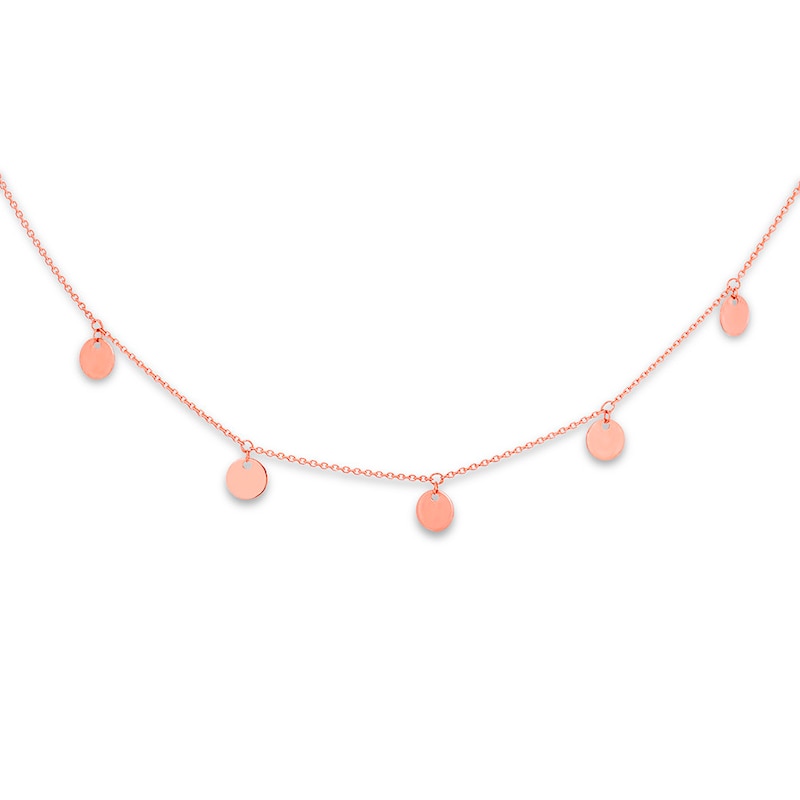Main Image 1 of Dangle Disc Choker Necklace 14K Rose Gold 14" Adjustable