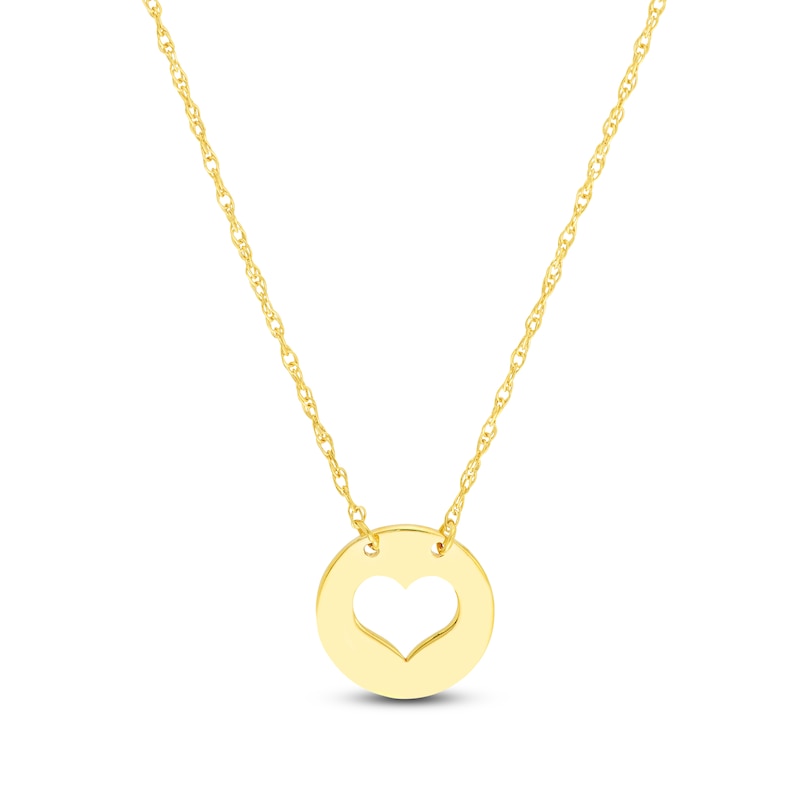 Disc Heart Necklace 14K Yellow Gold 16" Adjustable