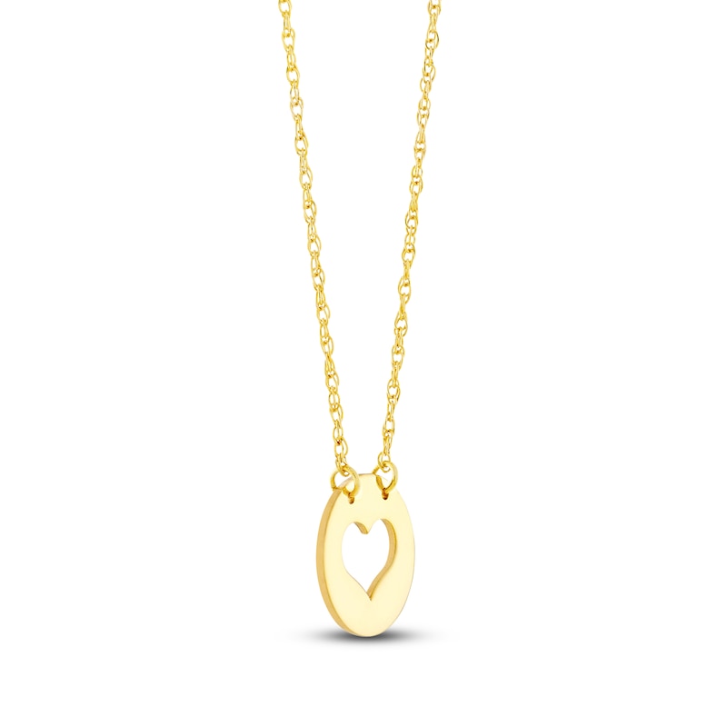Disc Heart Necklace 14K Yellow Gold 16" Adjustable