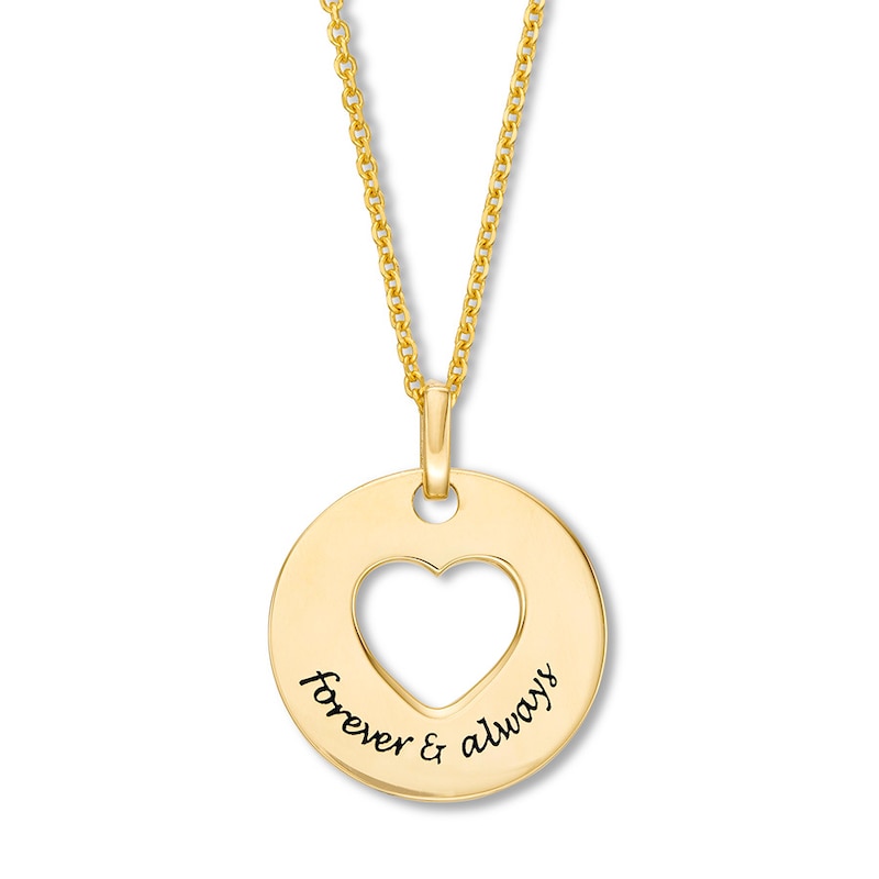 Heart Disc Forever & Always Necklace 10K Yellow Gold 18"