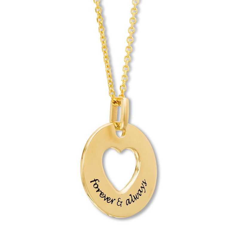 Heart Disc Forever & Always Necklace 10K Yellow Gold 18"