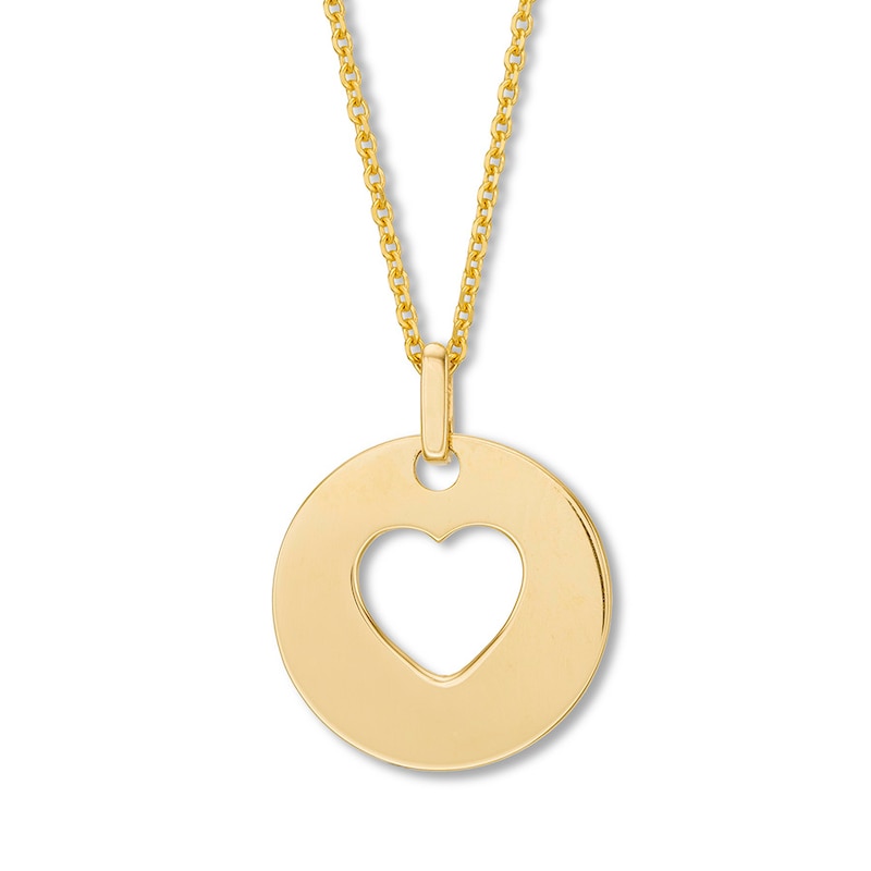 Heart Disc Forever & Always Necklace 10K Yellow Gold 18"