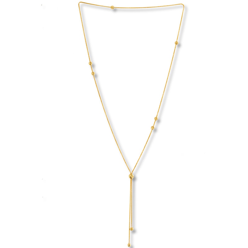 Beaded Bolo Necklace 10K Yellow Gold 26.25"