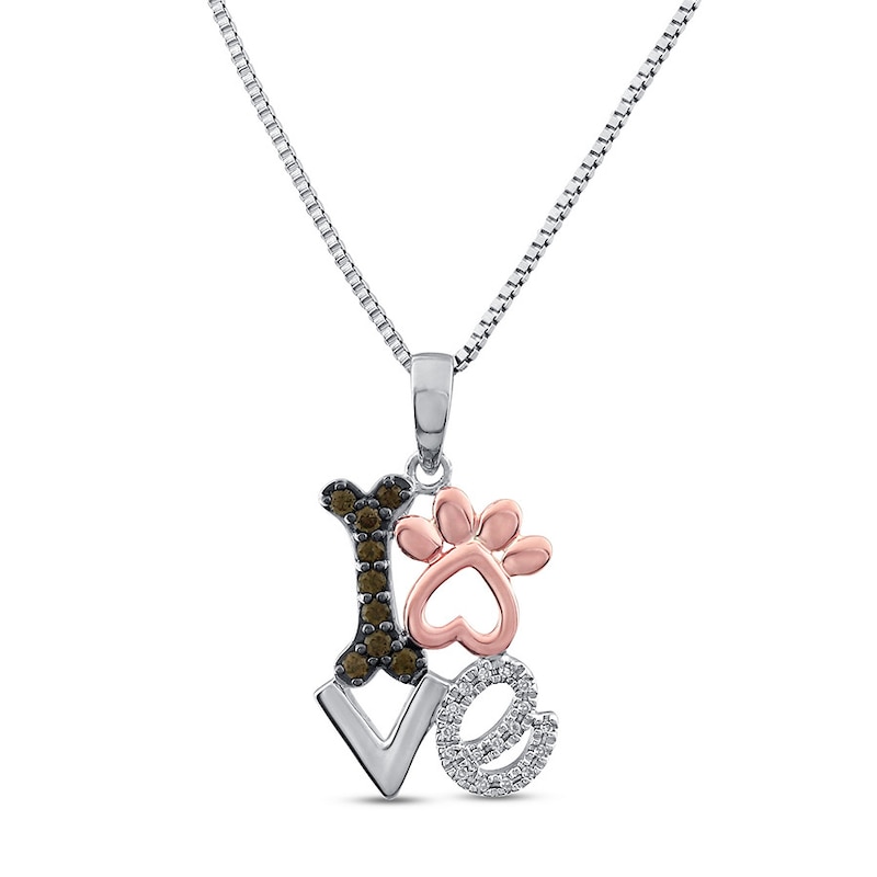 Smoky Quartz Paw Necklace w/ Diamonds Sterling Silver/10K Rose Gold