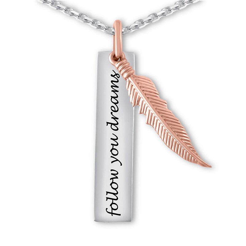 Main Image 1 of Feather Bar Drop Necklace Sterling Silver/10K Rose Gold