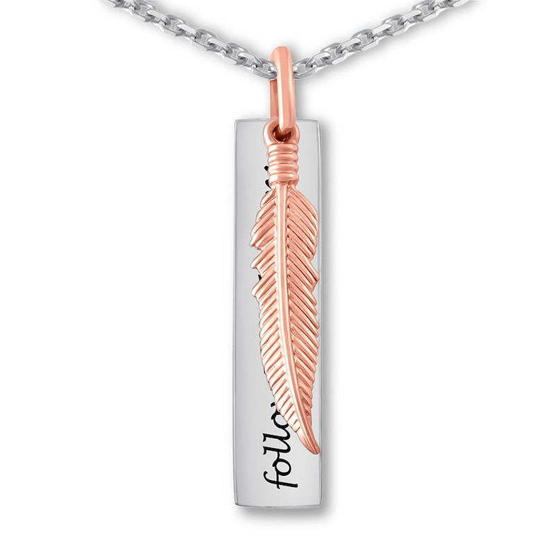 Main Image 2 of Feather Bar Drop Necklace Sterling Silver/10K Rose Gold