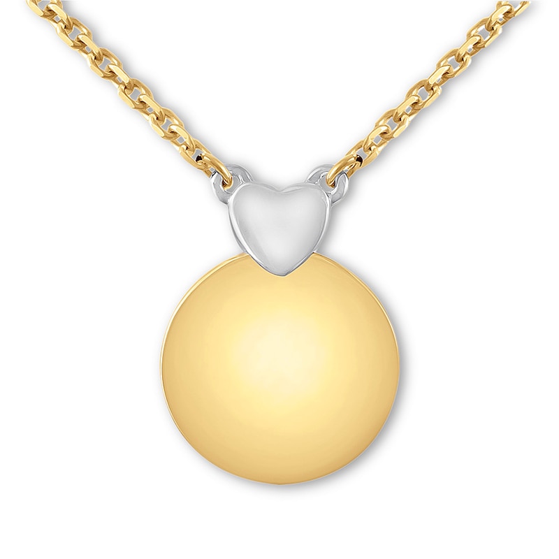 Heart & Disc Necklace 10K Two-Tone Gold 18"