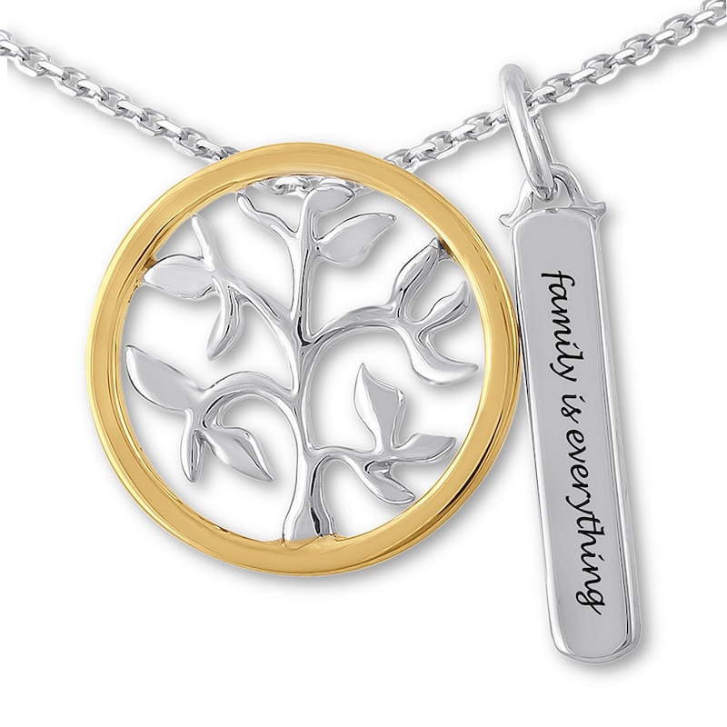 Main Image 1 of "Family is Everything" Tree & Bar Necklace 10K Two-Tone Gold