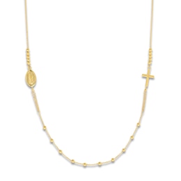 Virgin Mary and Cross Necklace 14K Yellow Gold 16-18" Adj.