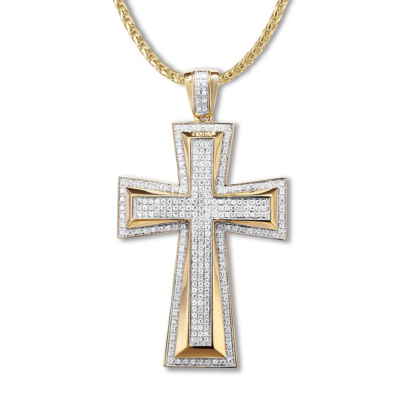 Main Image 1 of Men's Cross Necklace 1-1/2 ct tw Diamonds 10K Yellow Gold