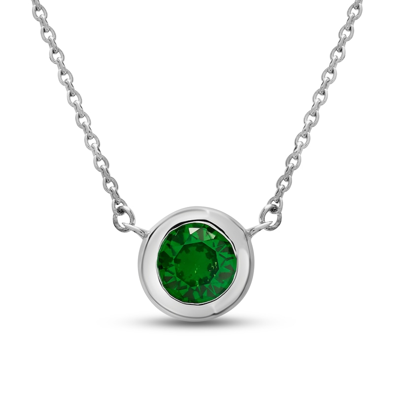 Bezel-set Natural Emerald Necklace 10K White Gold 18"