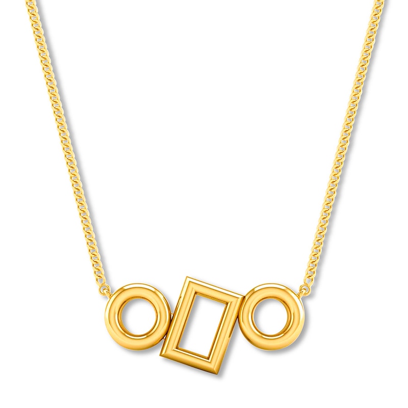 Main Image 1 of Circles and Block Necklace 10K Yellow Gold 18" Adjustable