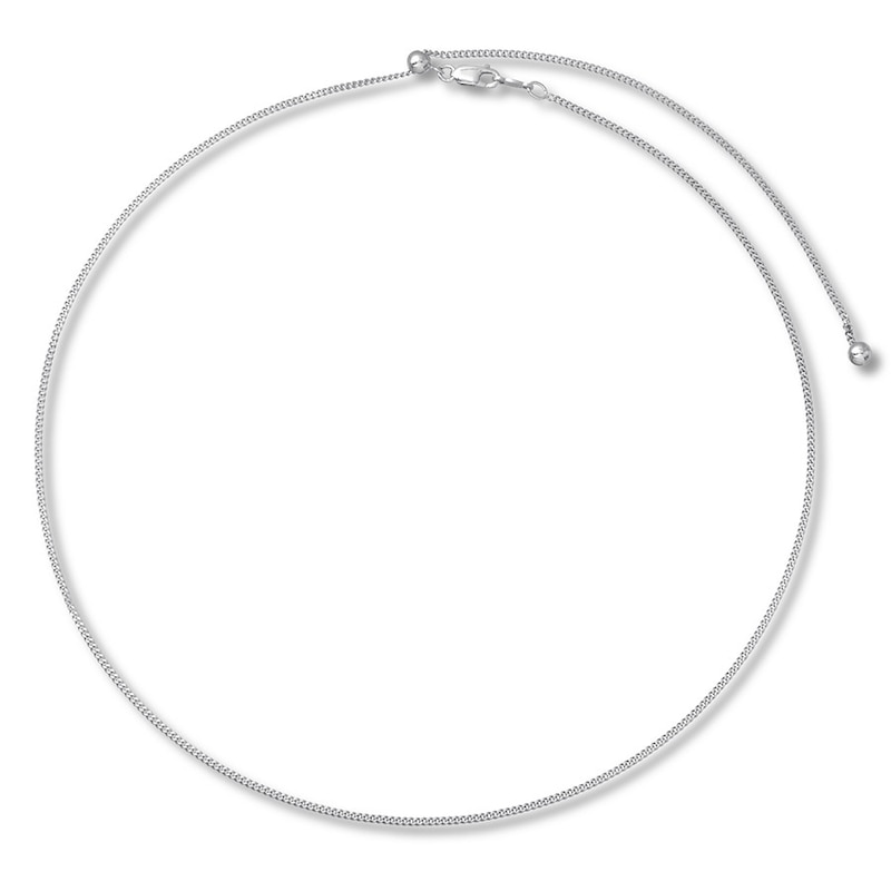 Main Image 1 of Solid Curb Chain Necklace Sterling Silver 20" Adjustable 1.4mm