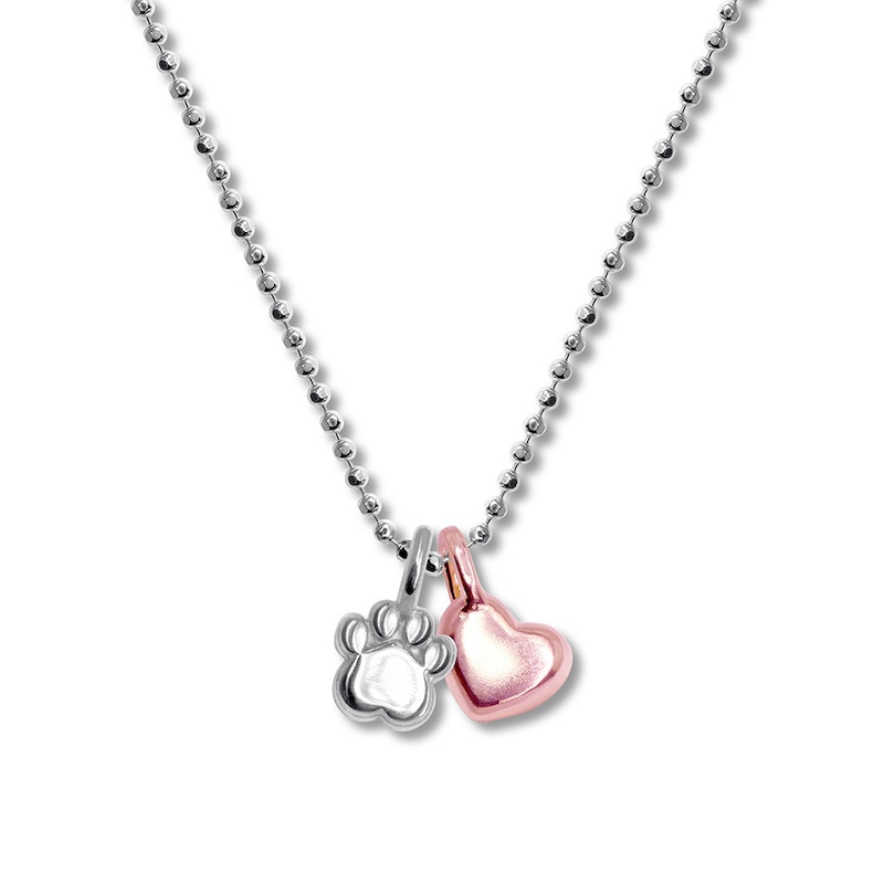 Alex Woo Heart & Paw Print Necklace Sterling Silver/14K Gold