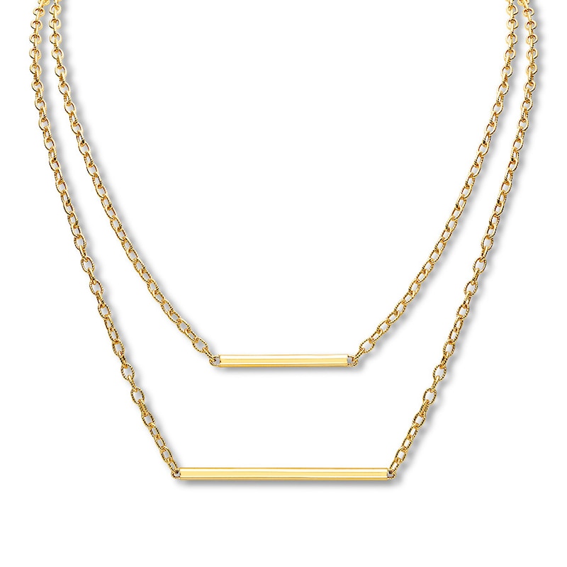 Double Bar Link Chain Necklace 10K Yellow Gold 18"