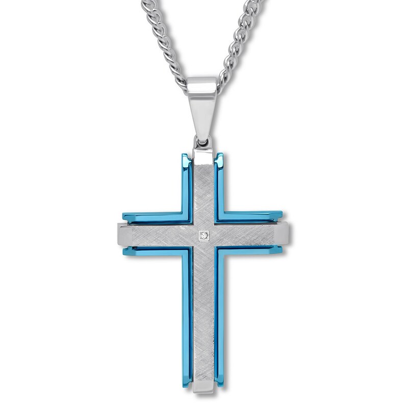 Main Image 1 of Cross Necklace Diamond Accent Stainless Steel 24"