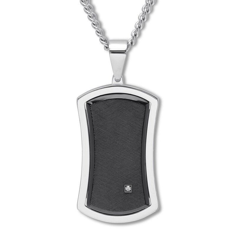 Main Image 1 of Dog Tag Necklace Diamond Accent Stainless Steel 24"