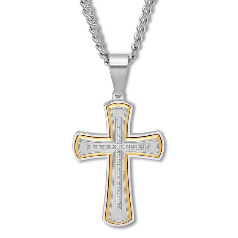 Main Image 1 of Cross Necklace 1/6 ct tw Diamonds Stainless Steel 24"
