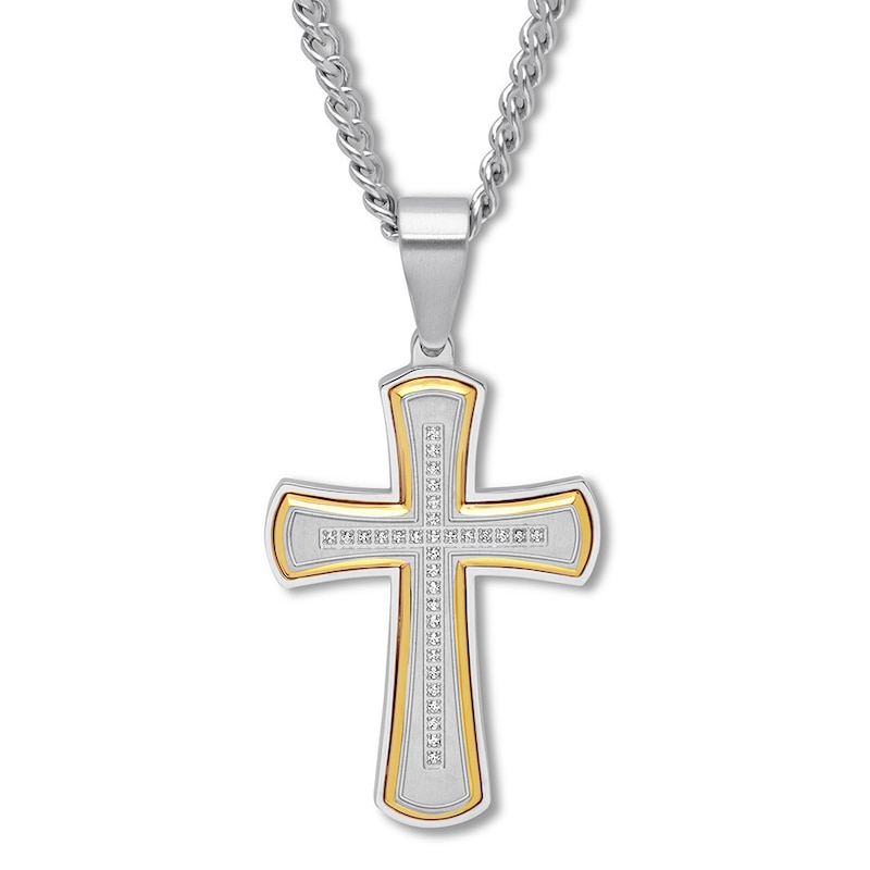 Cross Necklace 1/6 ct tw Diamonds Stainless Steel 24"