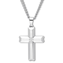 Cross Necklace 1/20 ct tw Diamonds Stainless Steel