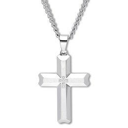Cross Necklace 1/20 ct tw Diamonds Stainless Steel 24"