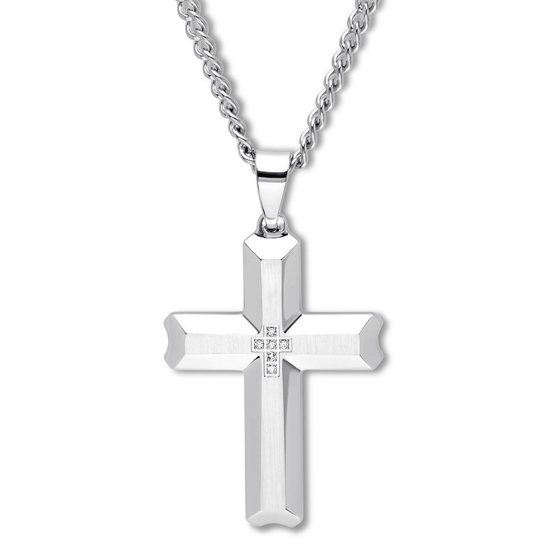 Cross Necklace 1/20 ct tw Diamonds Stainless Steel 24"