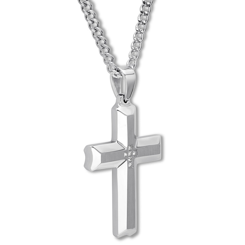 Cross Necklace 1/20 ct tw Diamonds Stainless Steel 24"