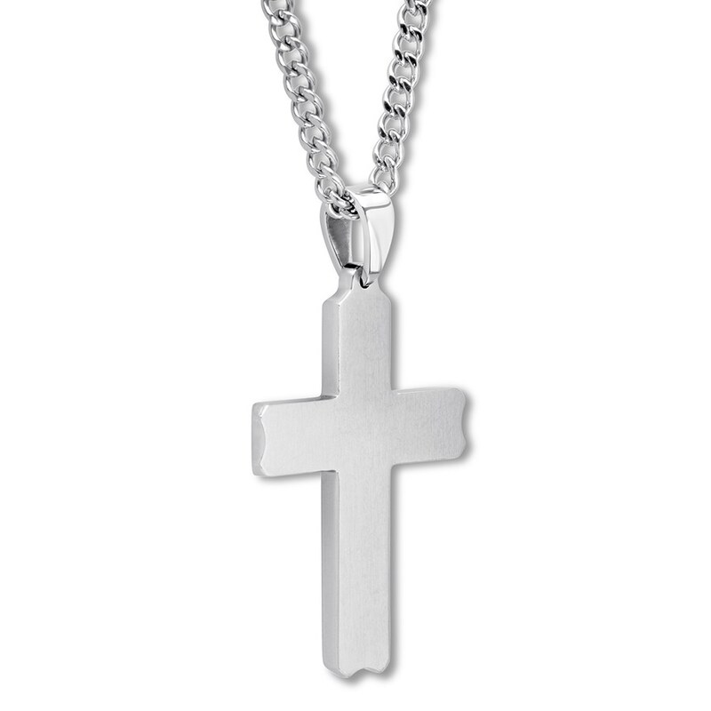Main Image 3 of Cross Necklace 1/20 ct tw Diamonds Stainless Steel 24"