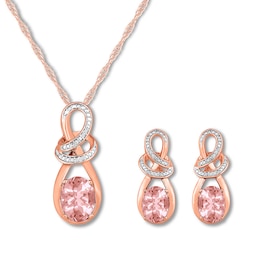 Morganite Necklace Boxed Set Diamond Accents 10K Rose Gold