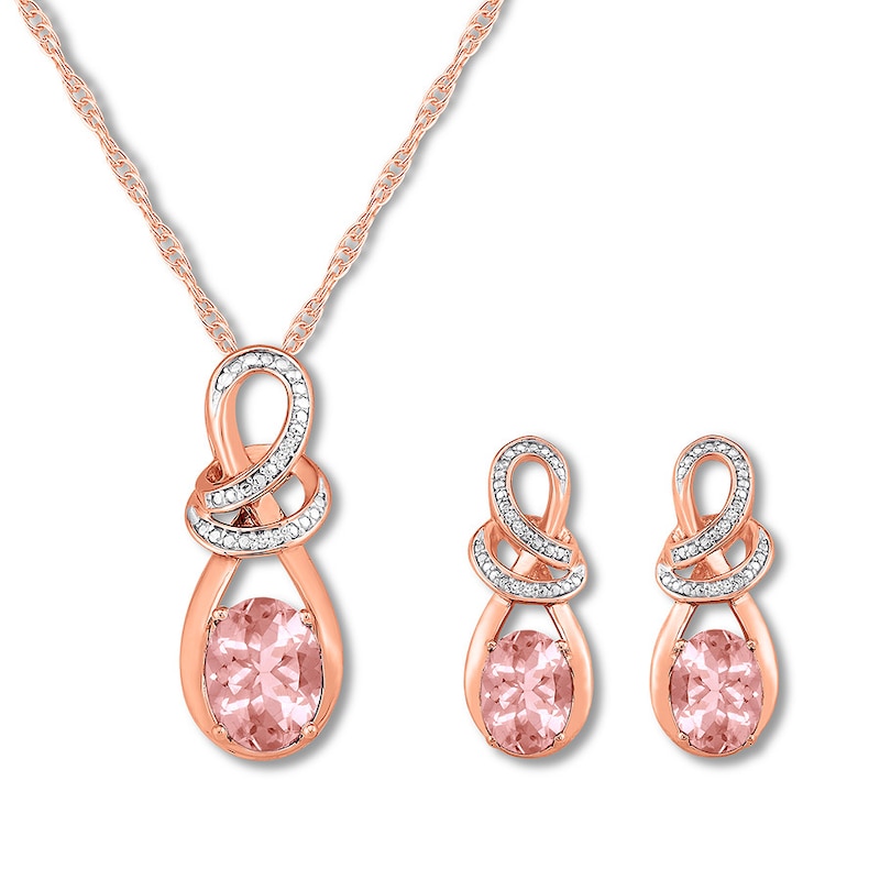Morganite Necklace Boxed Set Diamond Accents 10K Rose Gold