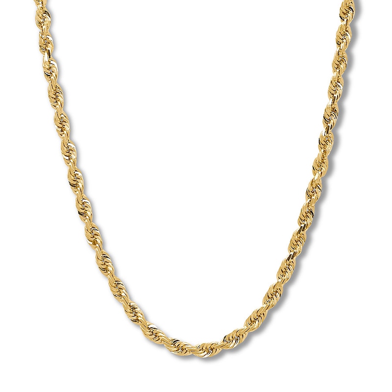Solid Glitter Rope Chain Necklace 10K Yellow Gold 24" Length 4.5mm