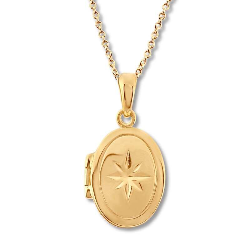 Oval Star Locket Necklace 10K Yellow Gold 18"