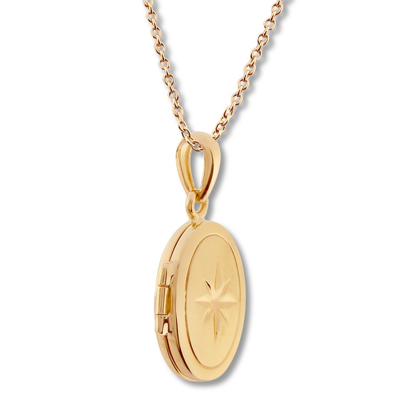 Oval Star Locket Necklace 10K Yellow Gold 18"