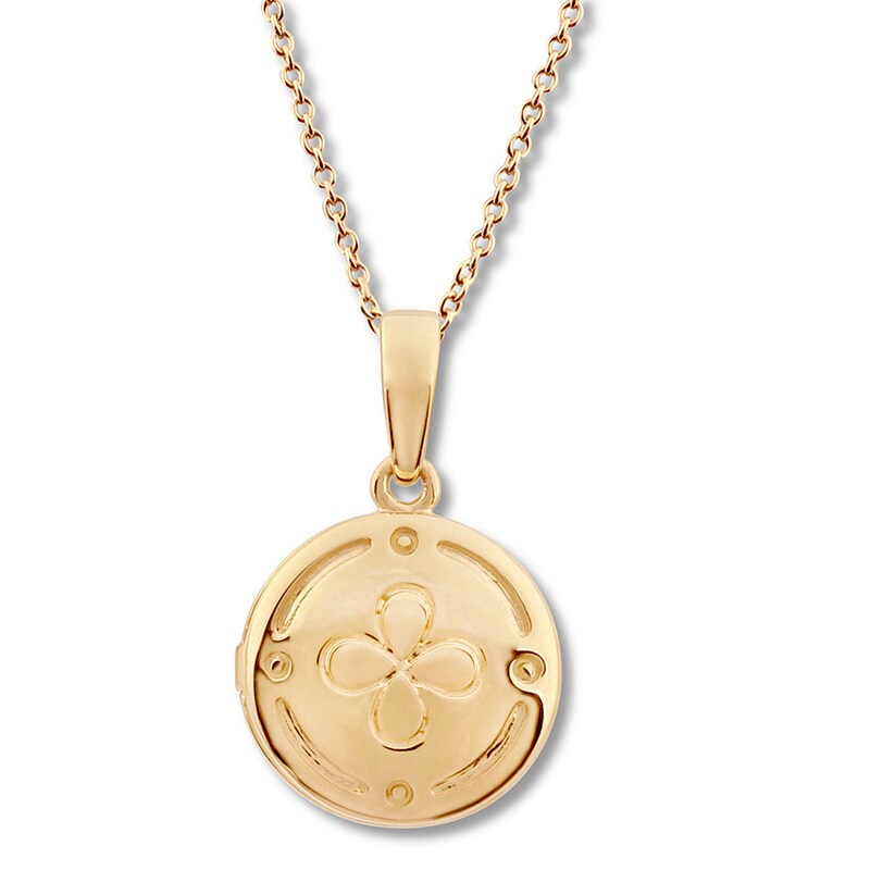 Round Flower Locket 10K Yellow Gold 18"