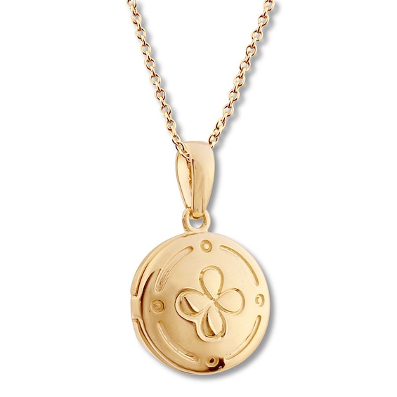 Round Flower Locket 10K Yellow Gold 18" Lockets Necklaces Jewelry