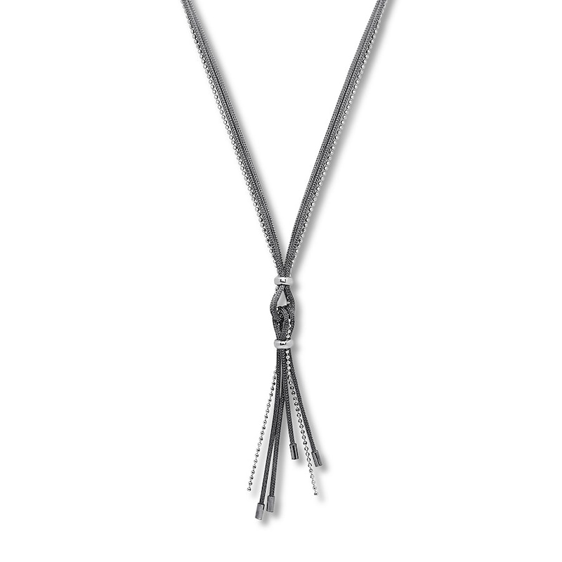 Main Image 1 of Mesh and Beaded Black & White Necklace Sterling Silver 16.5"