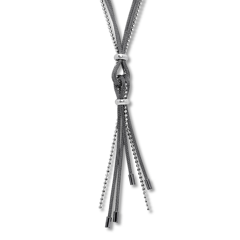 Main Image 2 of Mesh and Beaded Black & White Necklace Sterling Silver 16.5"