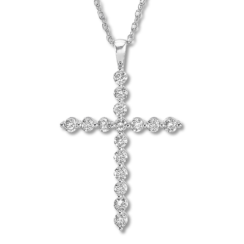 Diamond Cross Necklace 2 carats tw Round 14K White Gold