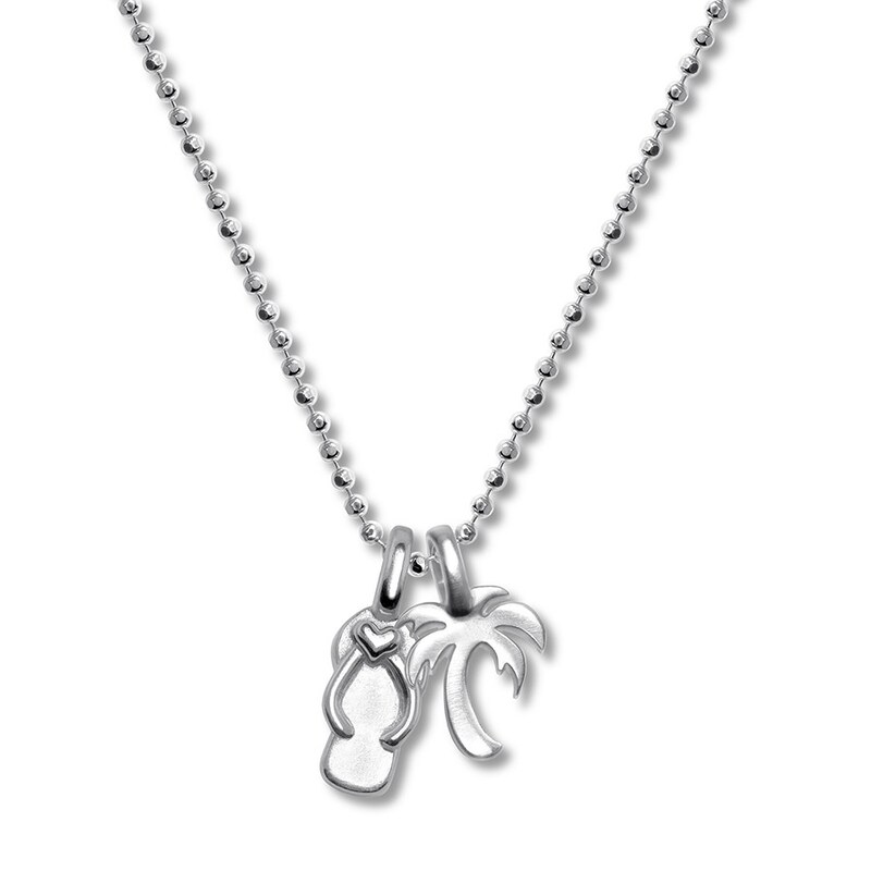 Main Image 1 of Alex Woo Necklace Mini Flip Flop & Palm Tree St. Silver 16"