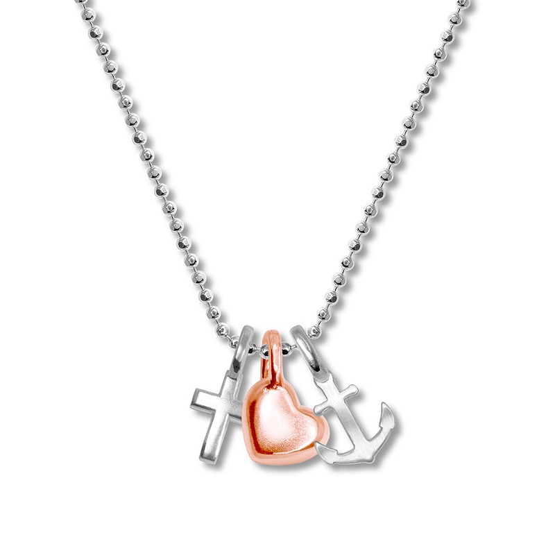 Main Image 1 of Alex Woo Mini Cross, Heart & Anchor Necklace St Silver/14K Gold