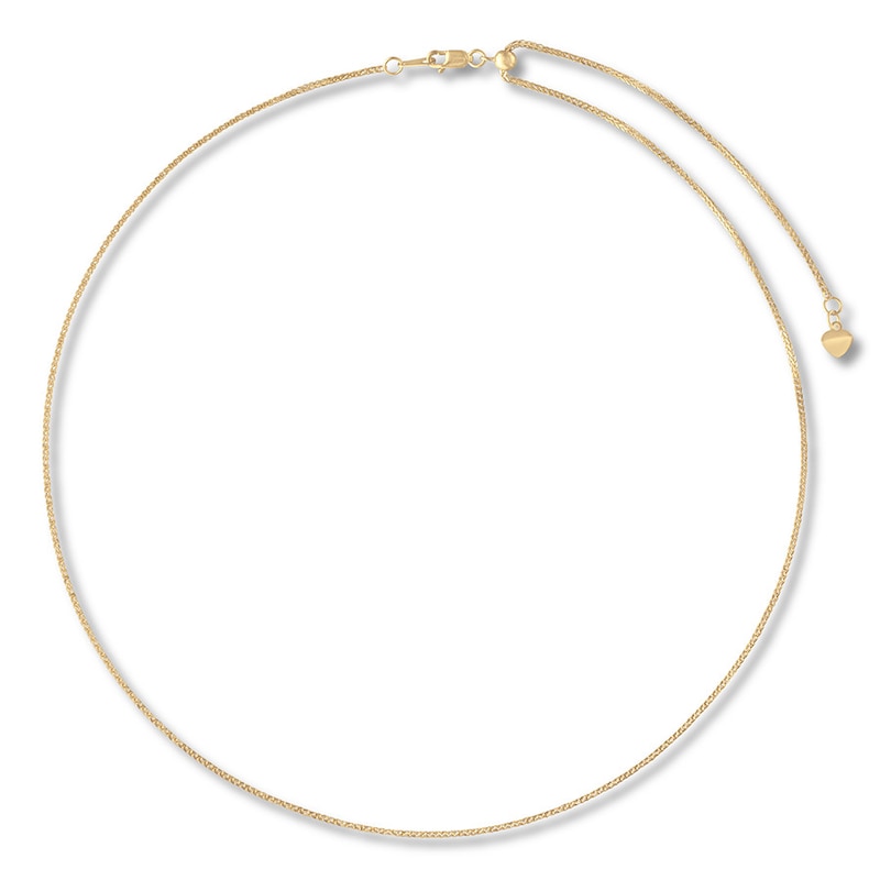 Solid Wheat Chain Necklace 14K Yellow Gold Adjustable 20" 1.5mm