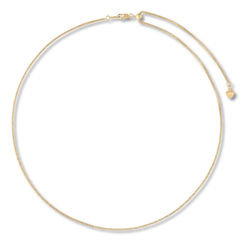 Main Image 1 of Solid Wheat Chain Necklace 14K Yellow Gold Adjustable 20" 1.5mm